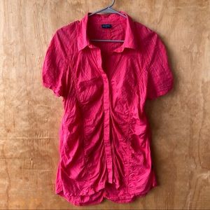 Kuhl Pink Ruched Button Down Organic Cotton Blouse